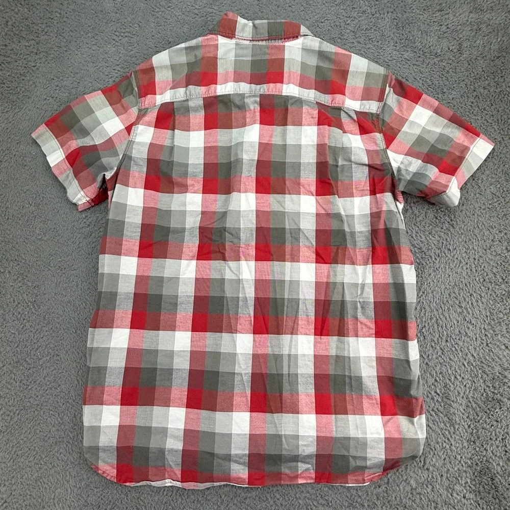 The North Face Button Down Shirt Mens Large Red Grey Plaid Short Sleeve Outdoor‎